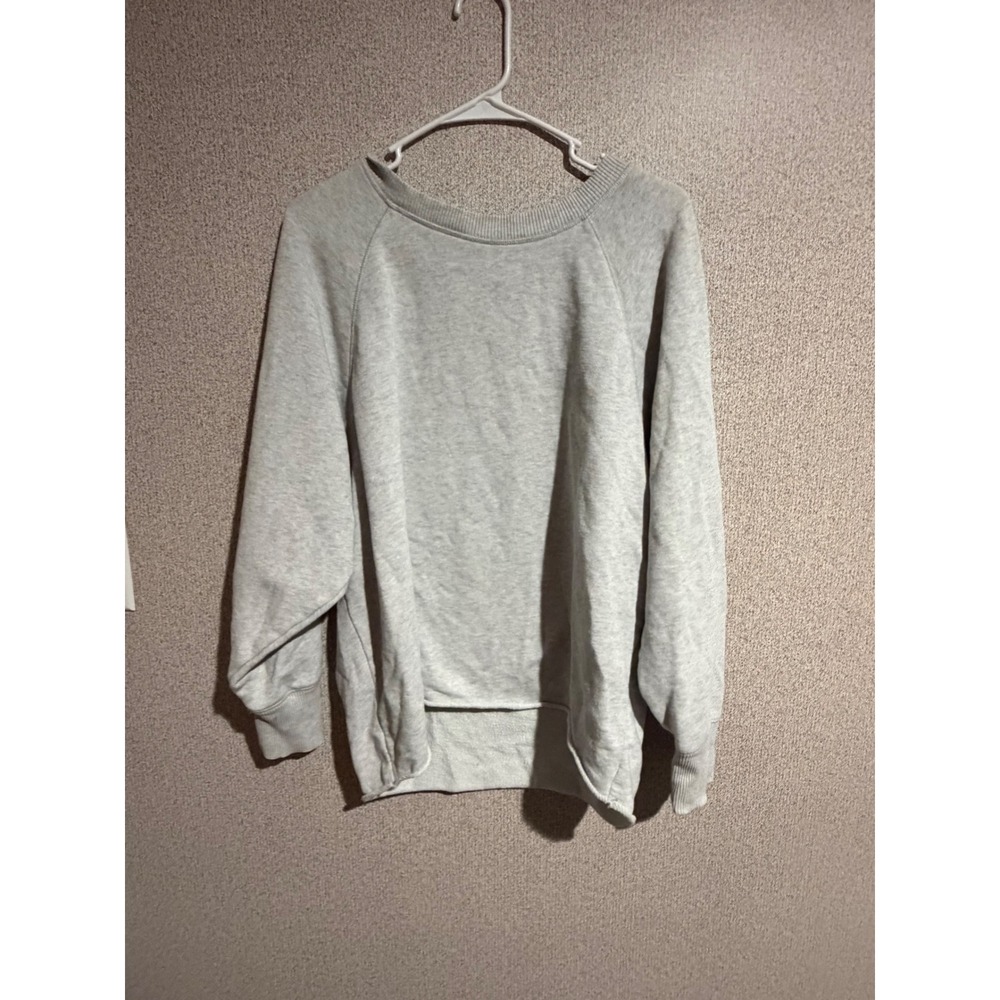 Aerie Womens Gray Heathered Raglan Sleeve Raw Hem Crewneck Sweatshirt Medium